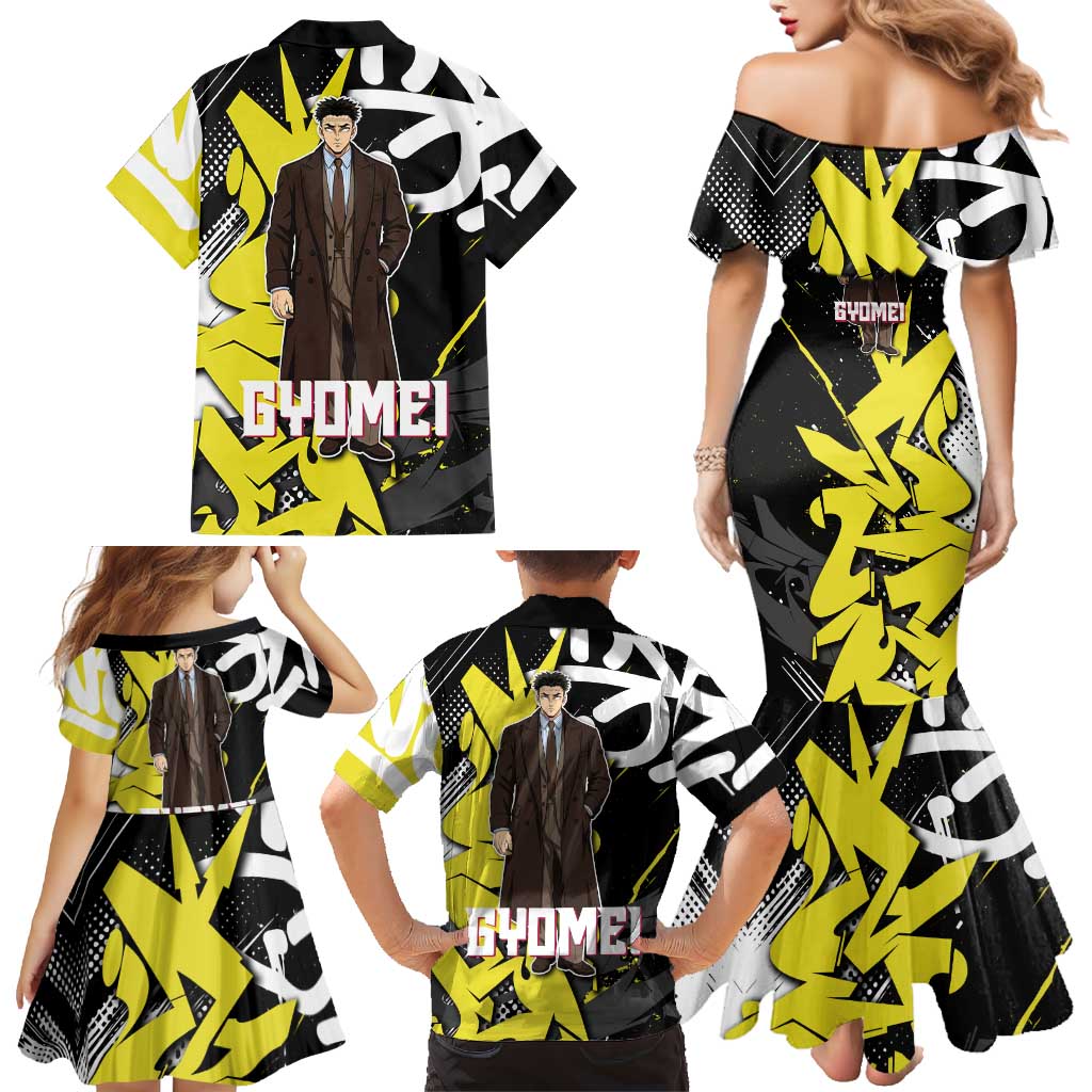 Gyomei Demon Slayer Family Matching Mermaid Dress and Hawaiian Shirt Urban Graffiti Anime Style