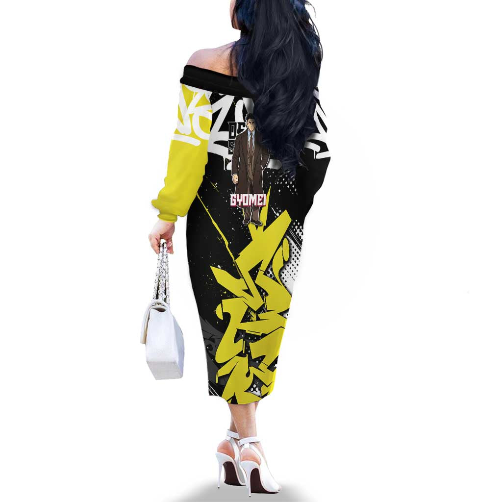 Gyomei Demon Slayer Family Matching Off The Shoulder Long Sleeve Dress and Hawaiian Shirt Urban Graffiti Anime Style