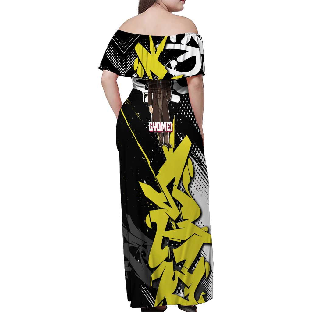 Gyomei Demon Slayer Family Matching Off Shoulder Maxi Dress and Hawaiian Shirt Urban Graffiti Anime Style