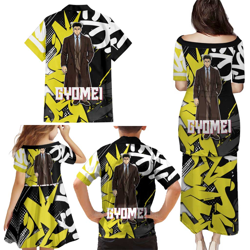 Gyomei Demon Slayer Family Matching Puletasi and Hawaiian Shirt Urban Graffiti Anime Style