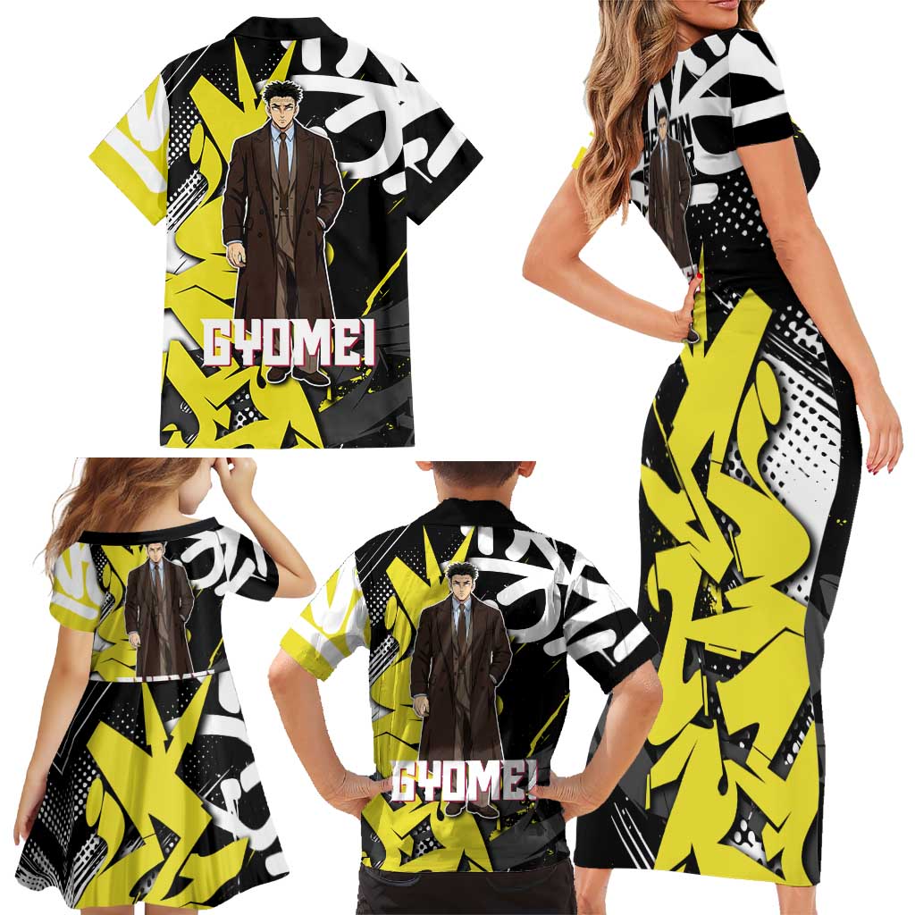 Gyomei Demon Slayer Family Matching Short Sleeve Bodycon Dress and Hawaiian Shirt Urban Graffiti Anime Style