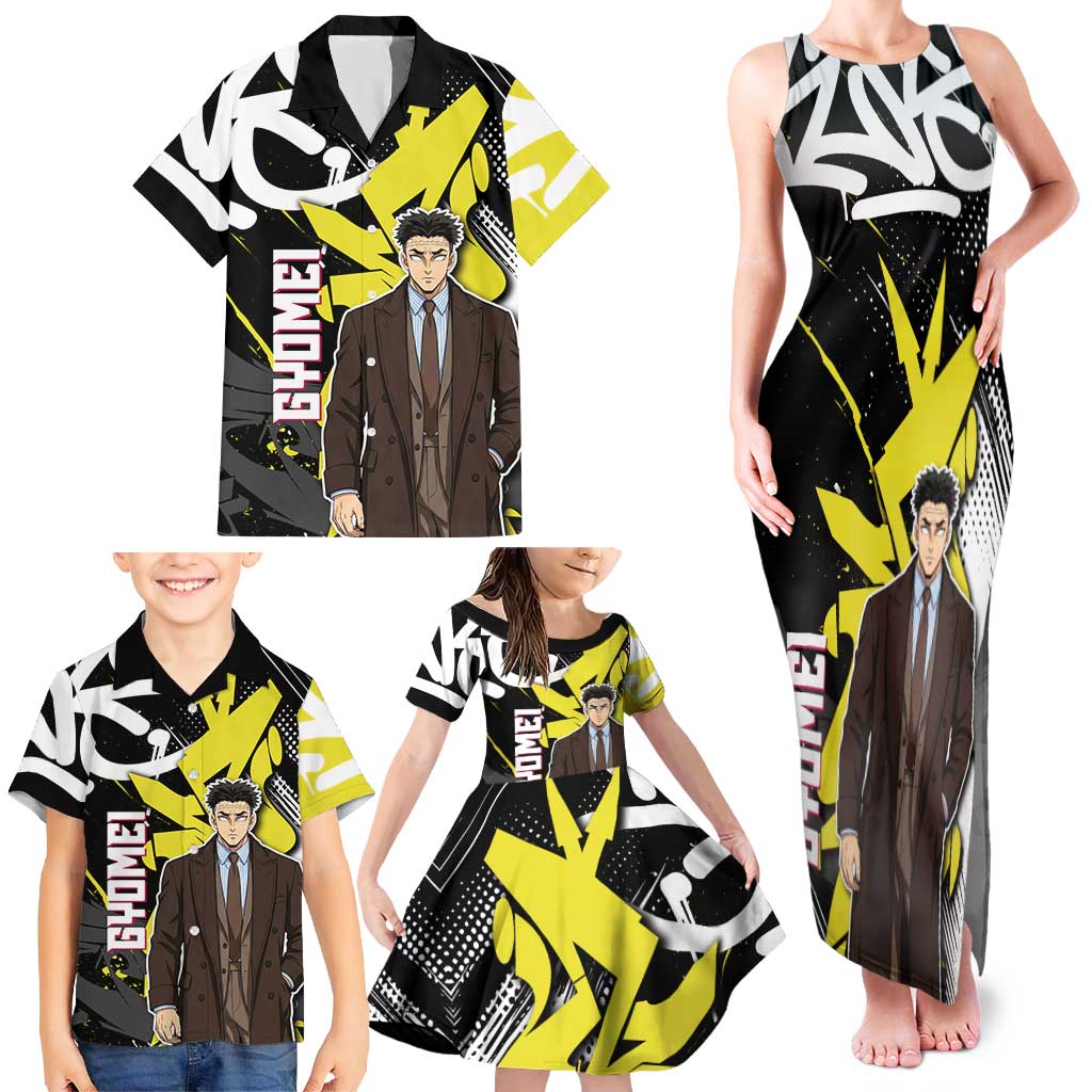 Gyomei Demon Slayer Family Matching Tank Maxi Dress and Hawaiian Shirt Urban Graffiti Anime Style