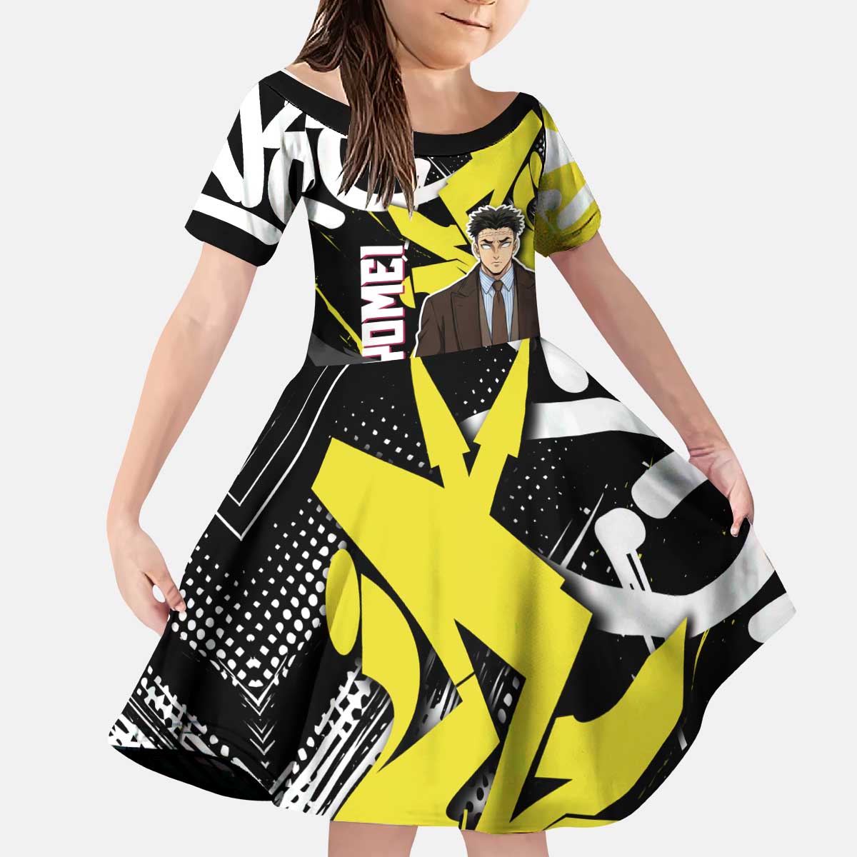 Gyomei Demon Slayer Kid Short Sleeve Dress Urban Graffiti Anime Style