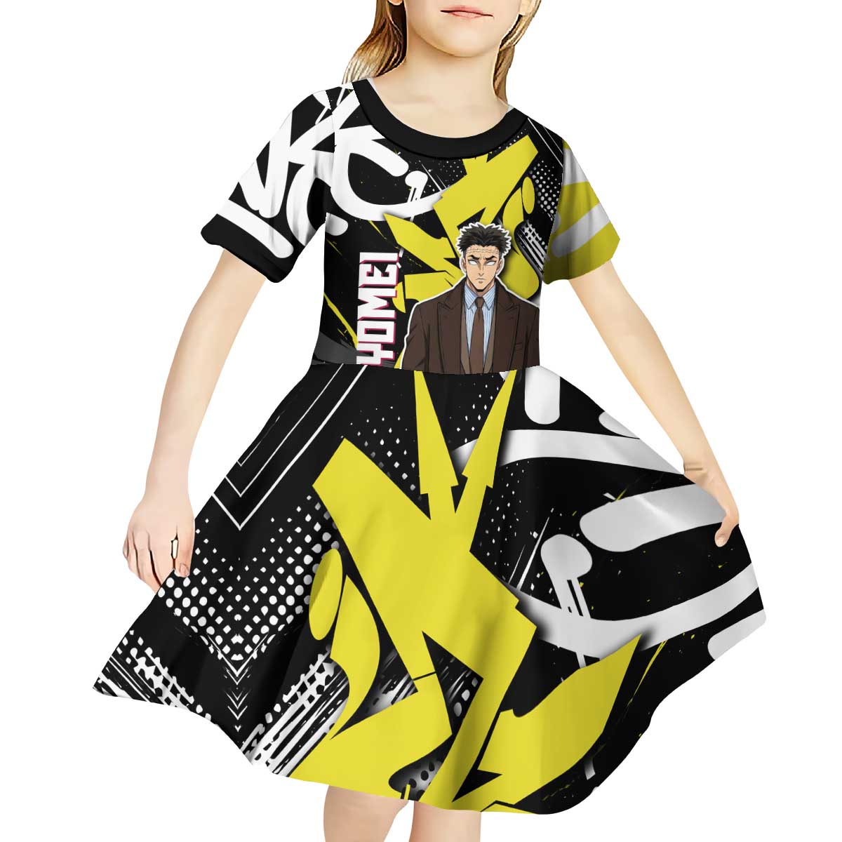 Gyomei Demon Slayer Kid Short Sleeve Dress Urban Graffiti Anime Style