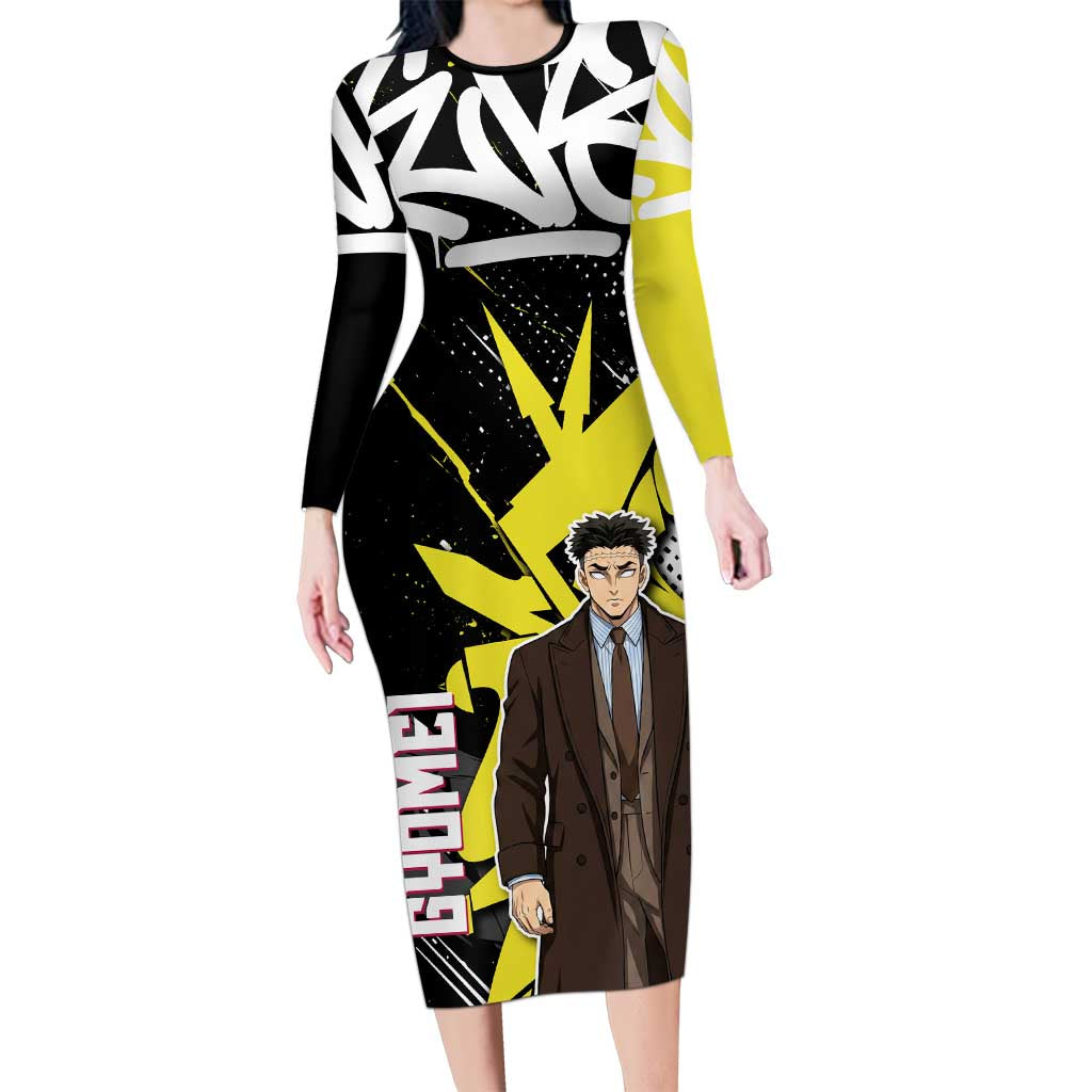 Gyomei Demon Slayer Long Sleeve Bodycon Dress Urban Graffiti Anime Style