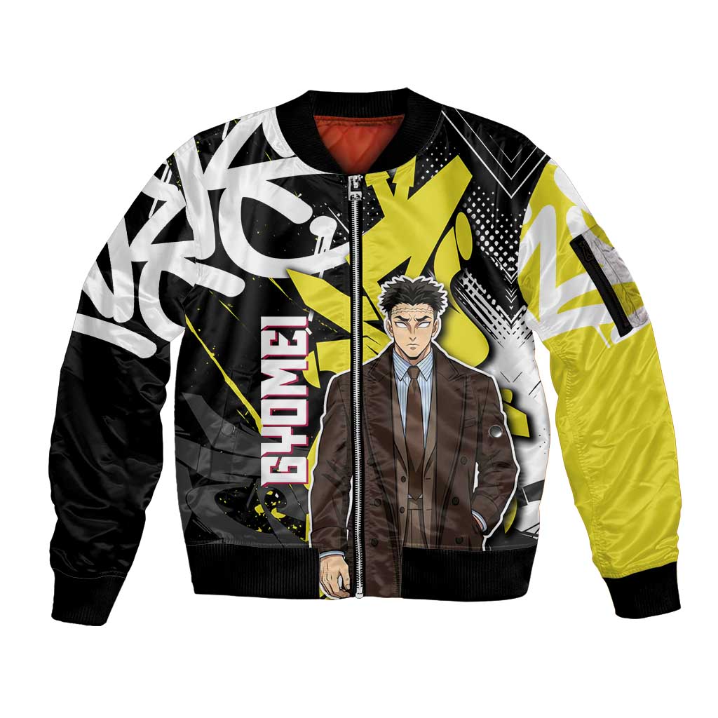 Gyomei Demon Slayer Sleeve Zip Bomber Jacket Urban Graffiti Anime Style
