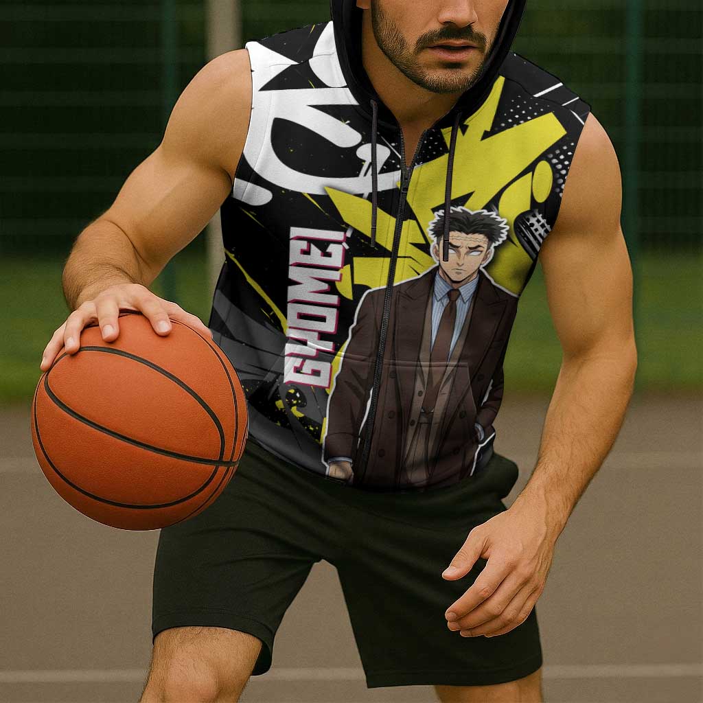 Gyomei Demon Slayer Sleeveless Zip Hoodie Urban Graffiti Anime Style