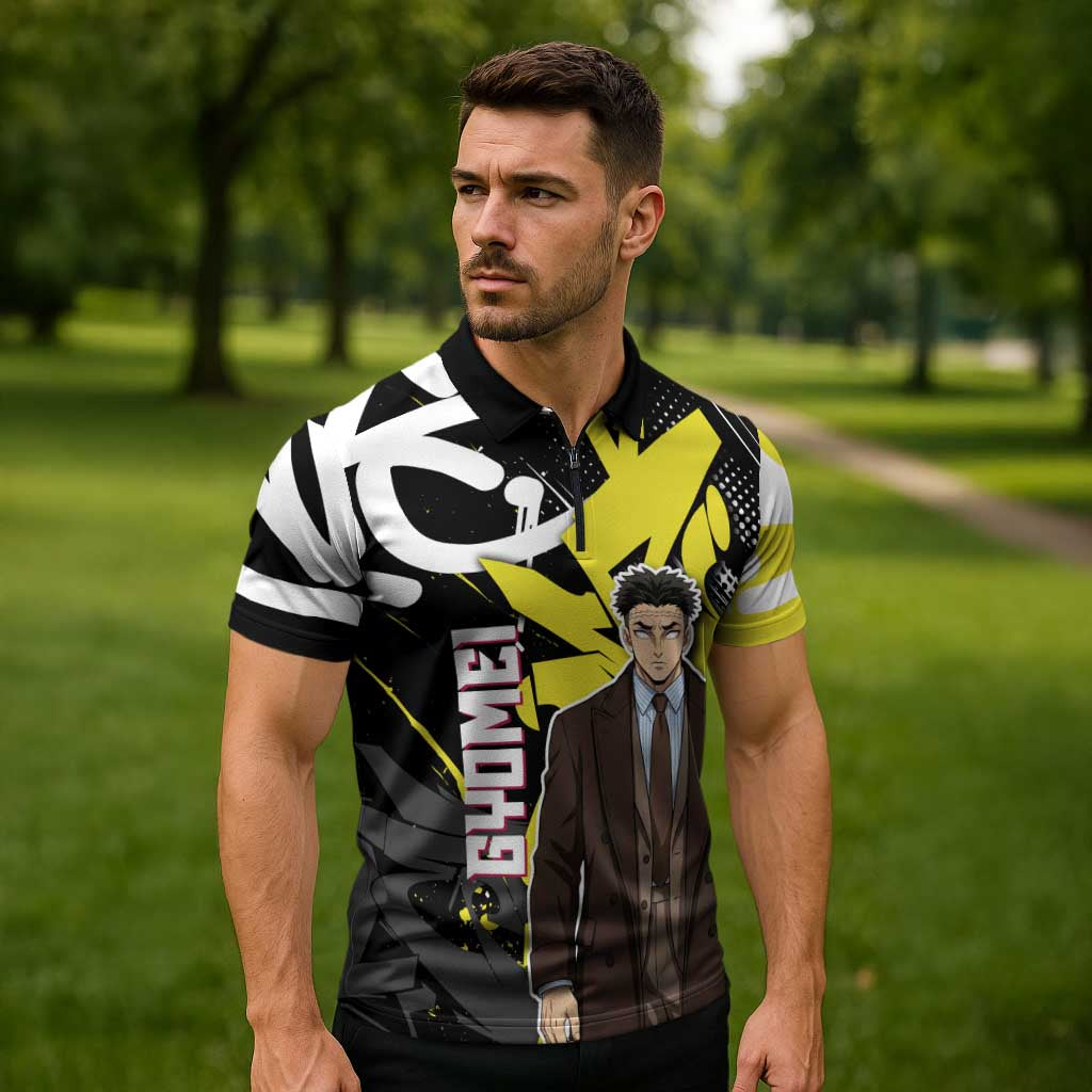 Gyomei Demon Slayer Zipper Polo Shirt Urban Graffiti Anime Style