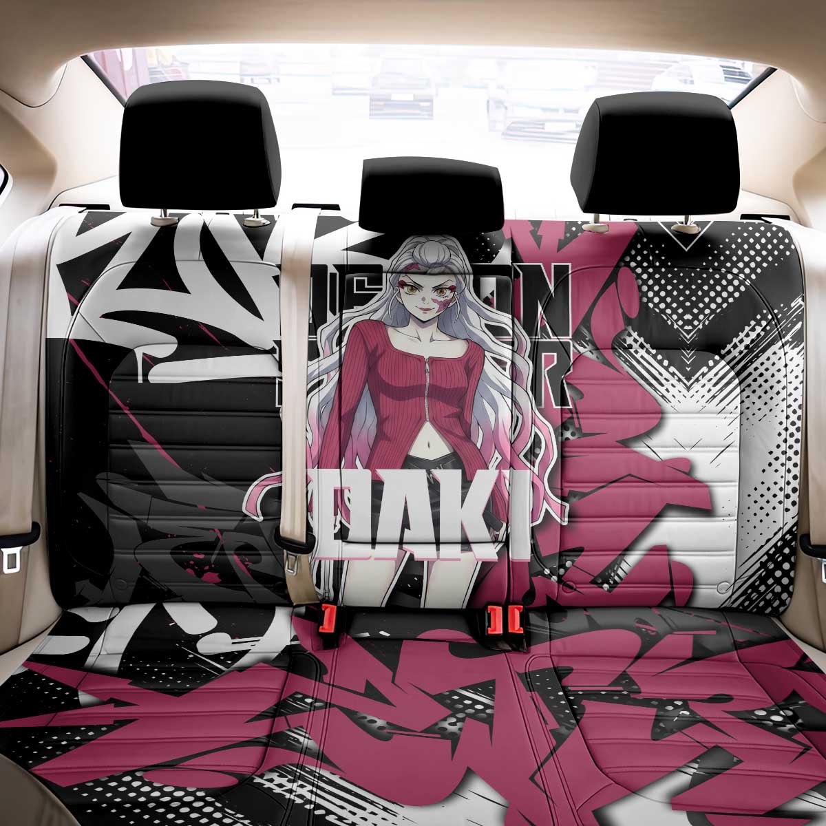 Daki Demon Slayer Back Car Seat Cover Pink Graffiti Anime Aesthetic