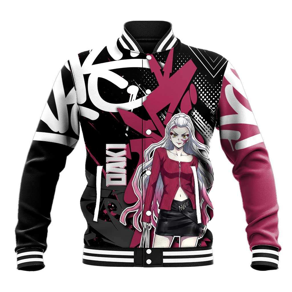 Daki Demon Slayer Baseball Jacket Pink Graffiti Anime Aesthetic