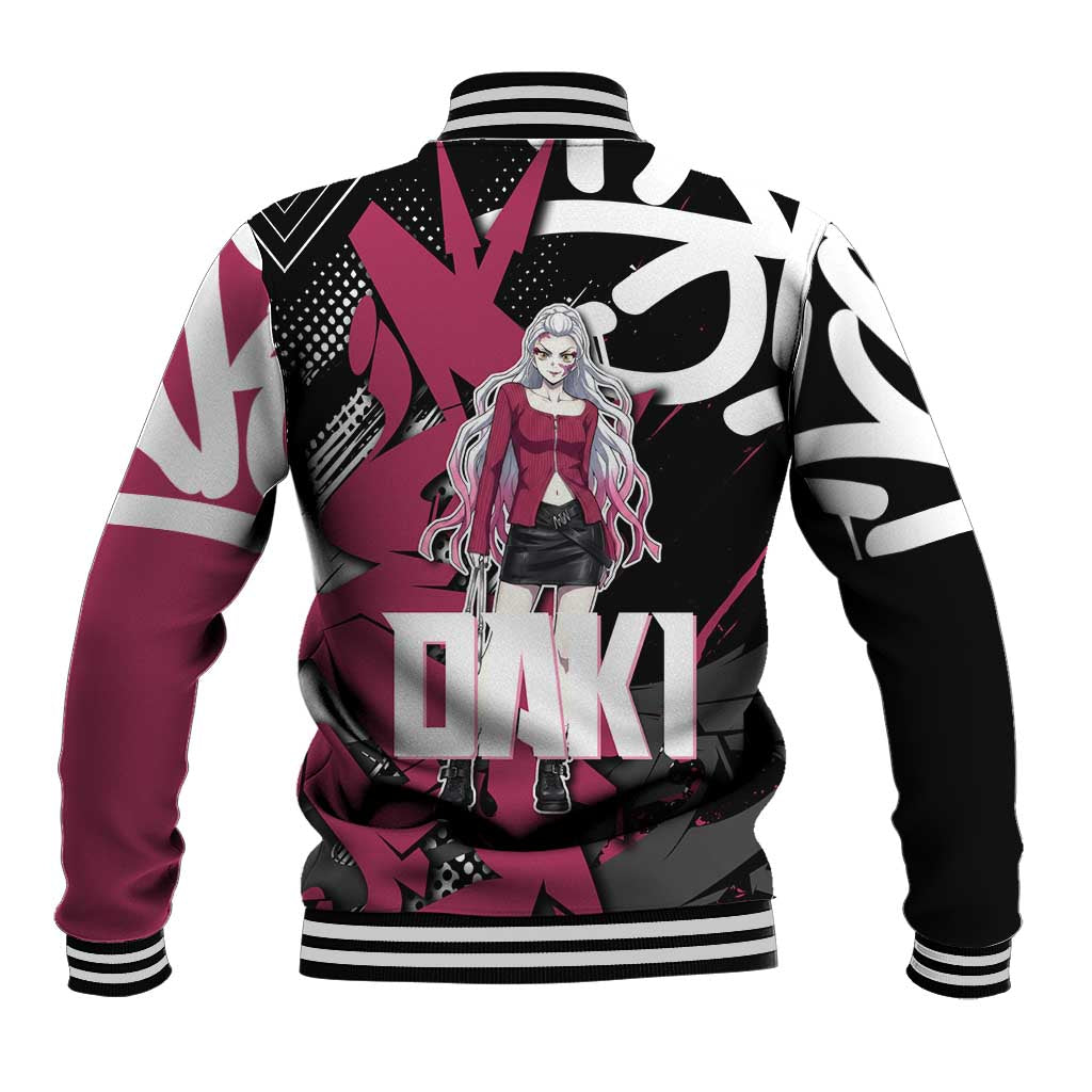 Daki Demon Slayer Baseball Jacket Pink Graffiti Anime Aesthetic
