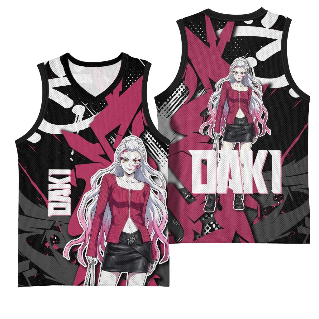 Daki Demon Slayer Basketball Jersey Pink Graffiti Anime Aesthetic