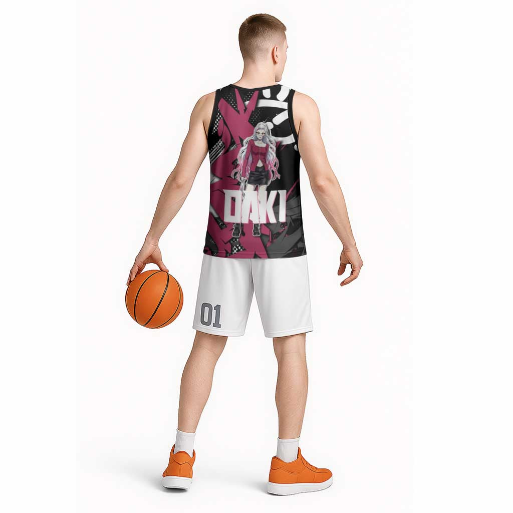 Daki Demon Slayer Basketball Jersey Pink Graffiti Anime Aesthetic