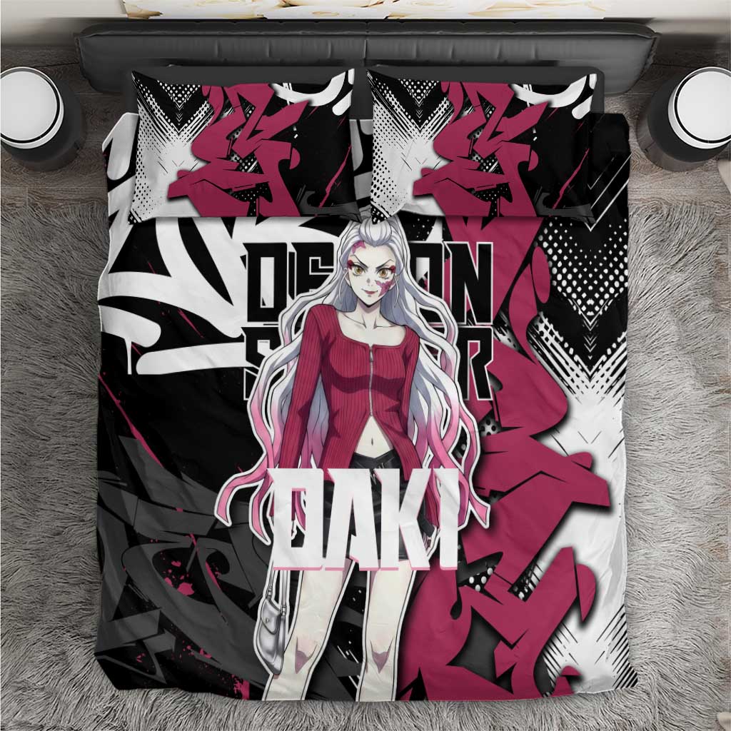 Daki Demon Slayer Bedding Set Pink Graffiti Anime Aesthetic