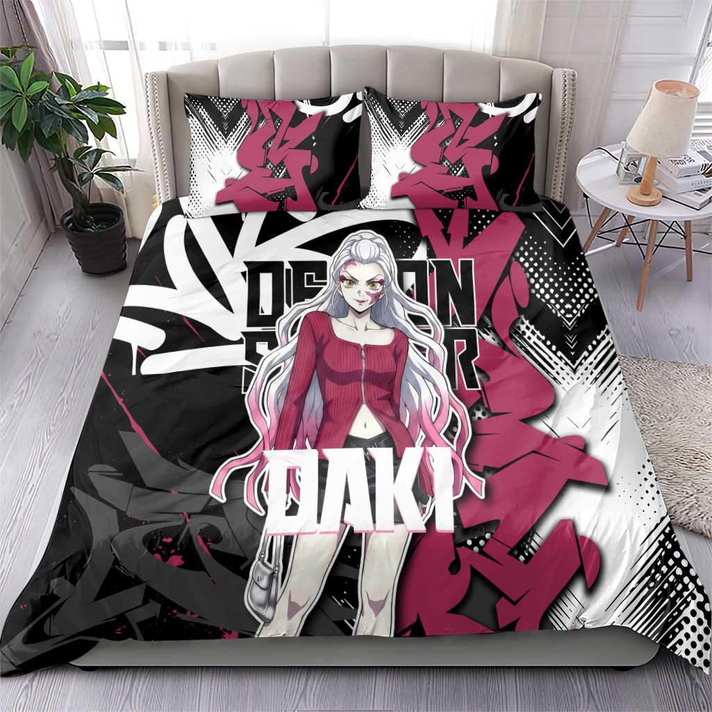 Daki Demon Slayer Bedding Set Pink Graffiti Anime Aesthetic