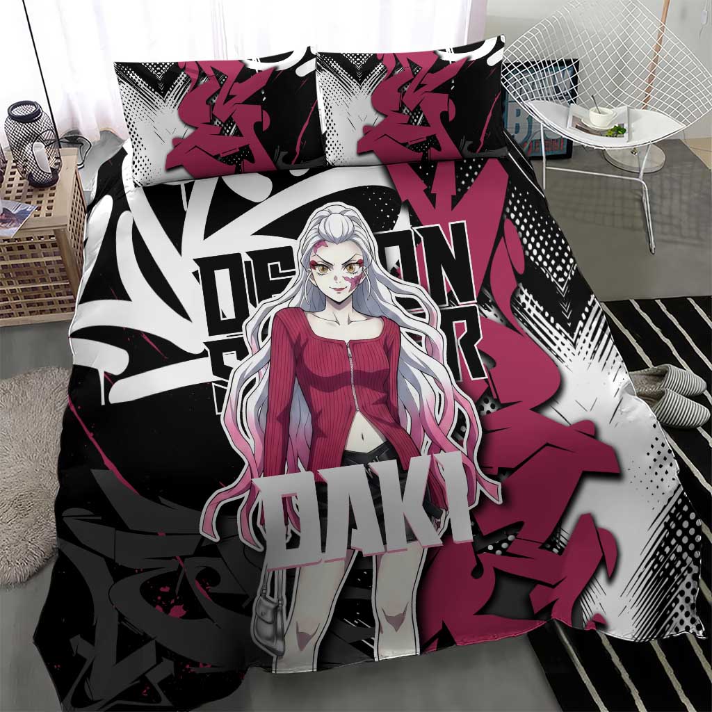 Daki Demon Slayer Bedding Set Pink Graffiti Anime Aesthetic