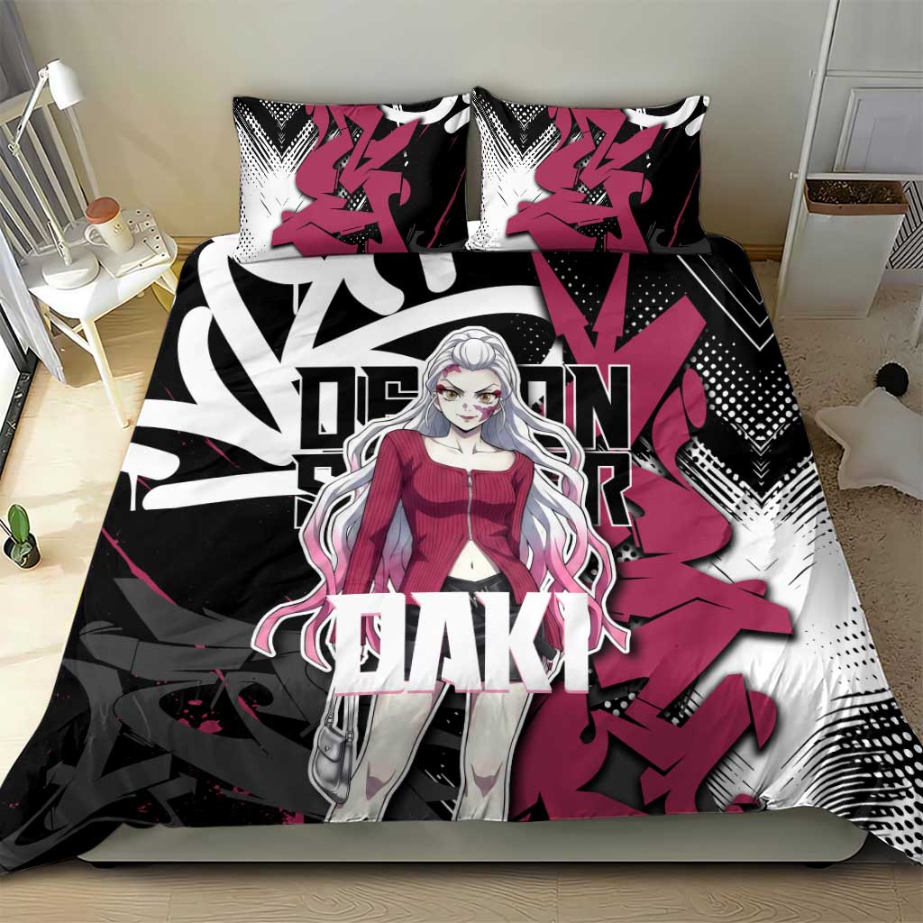 Daki Demon Slayer Bedding Set Pink Graffiti Anime Aesthetic