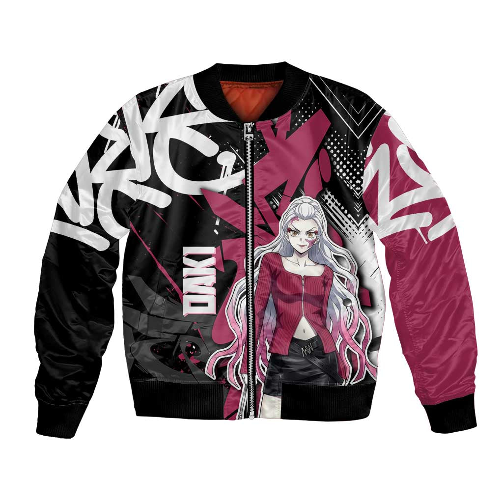 Daki Demon Slayer Bomber Jacket Pink Graffiti Anime Aesthetic
