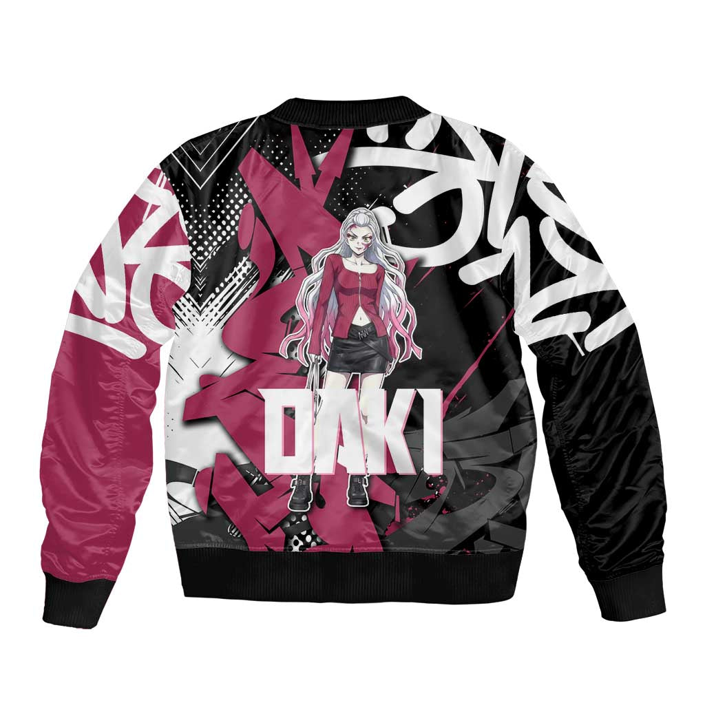 Daki Demon Slayer Bomber Jacket Pink Graffiti Anime Aesthetic