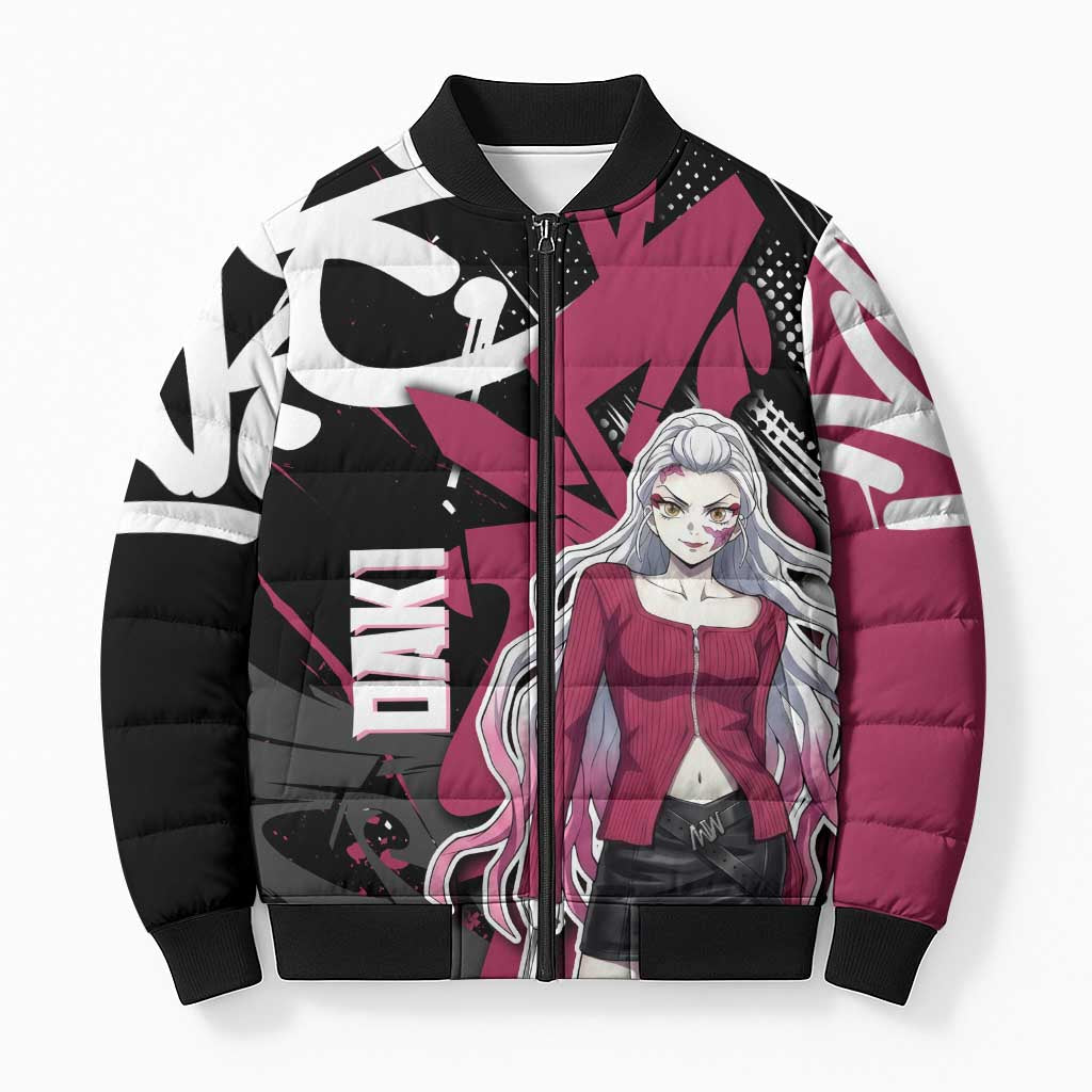 Daki Demon Slayer Bomber Puffer Jacket Pink Graffiti Anime Aesthetic