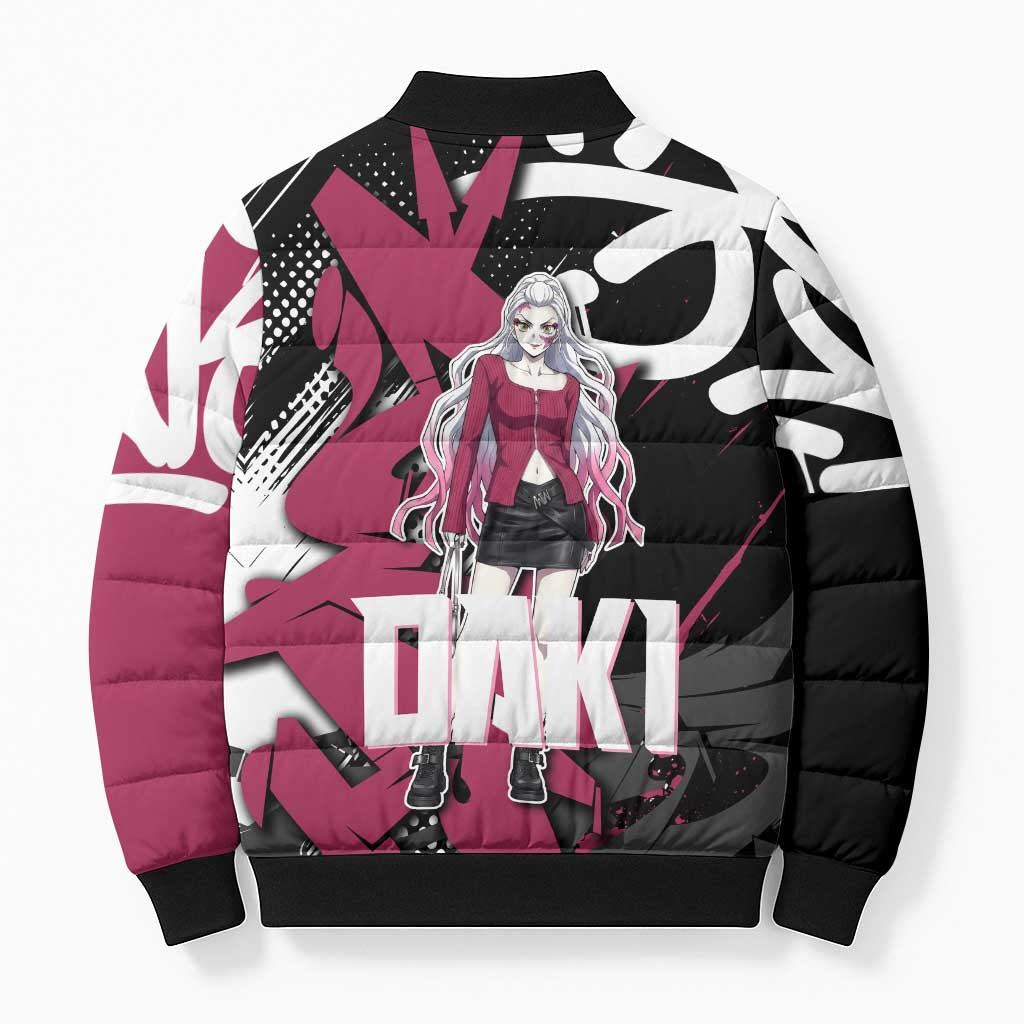 Daki Demon Slayer Bomber Puffer Jacket Pink Graffiti Anime Aesthetic
