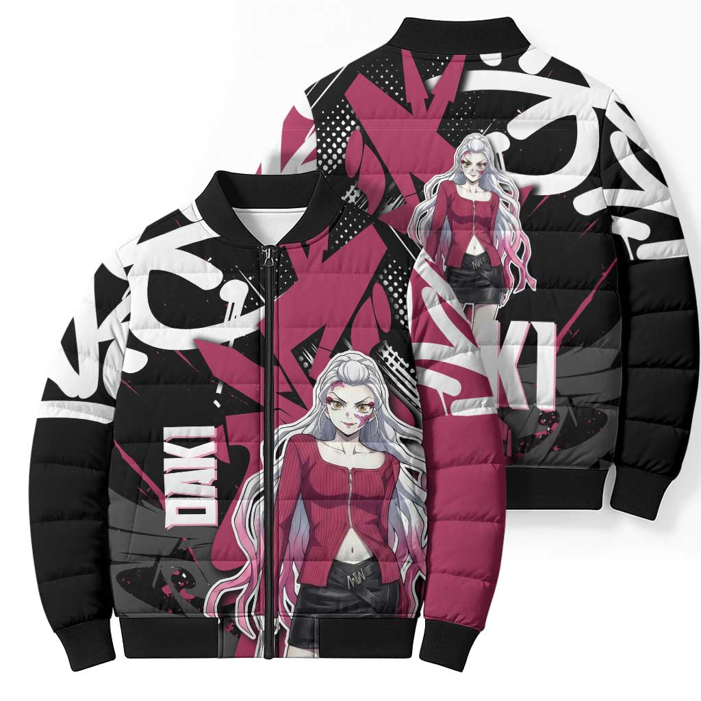 Daki Demon Slayer Bomber Puffer Jacket Pink Graffiti Anime Aesthetic
