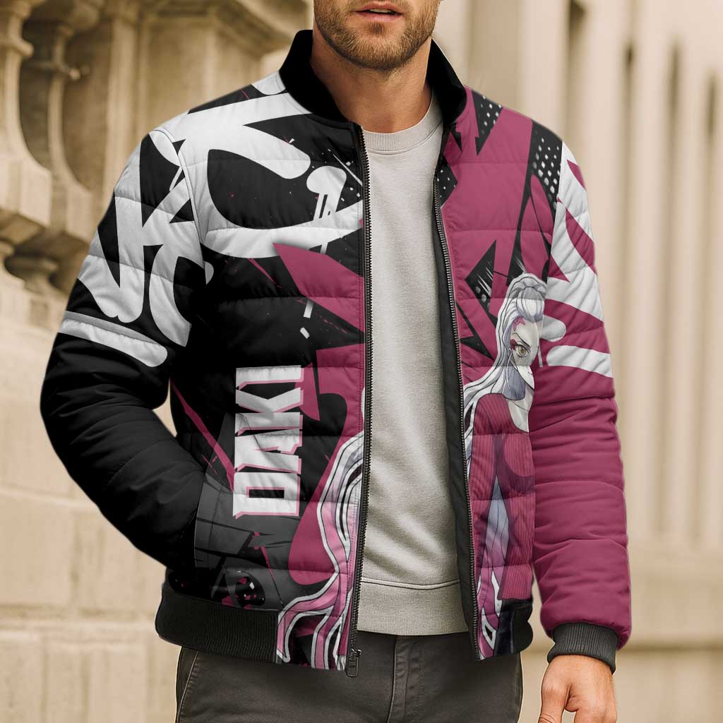 Daki Demon Slayer Bomber Puffer Jacket Pink Graffiti Anime Aesthetic