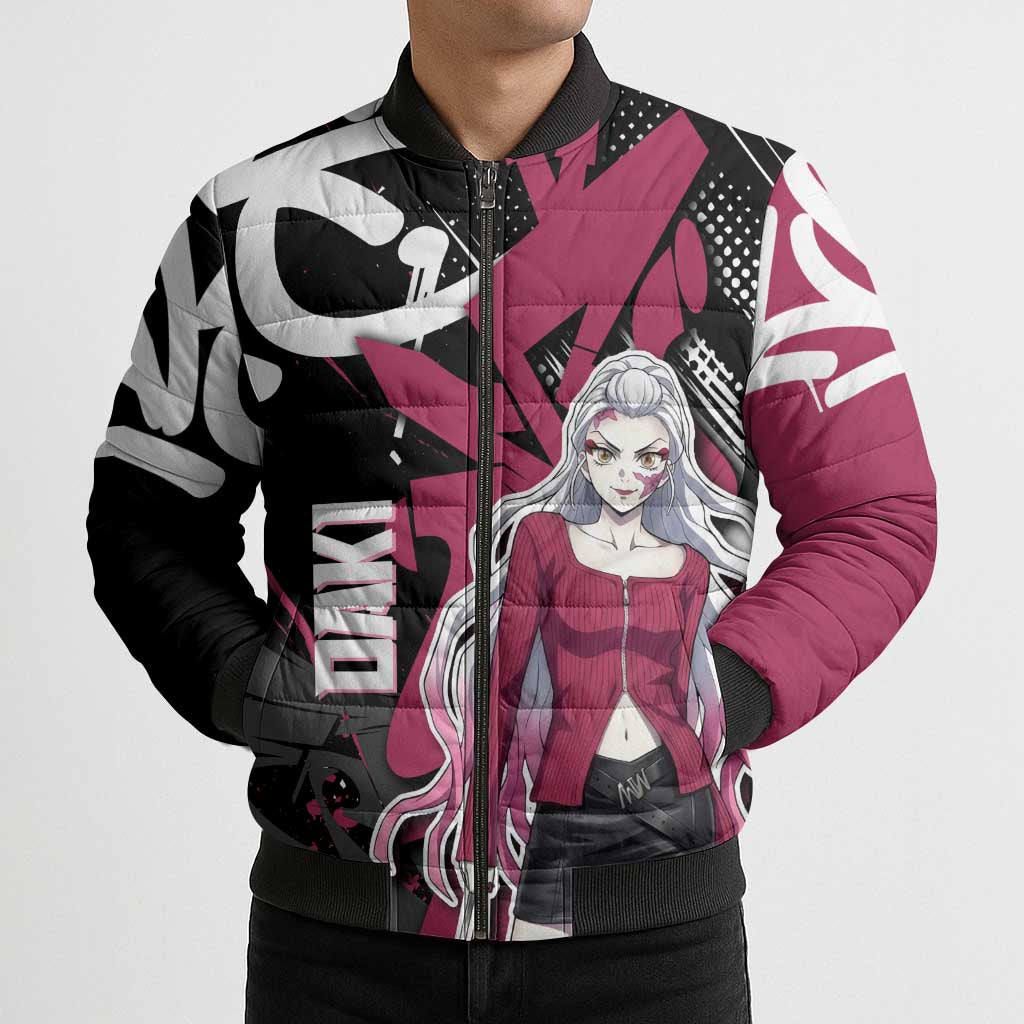 Daki Demon Slayer Bomber Puffer Jacket Pink Graffiti Anime Aesthetic