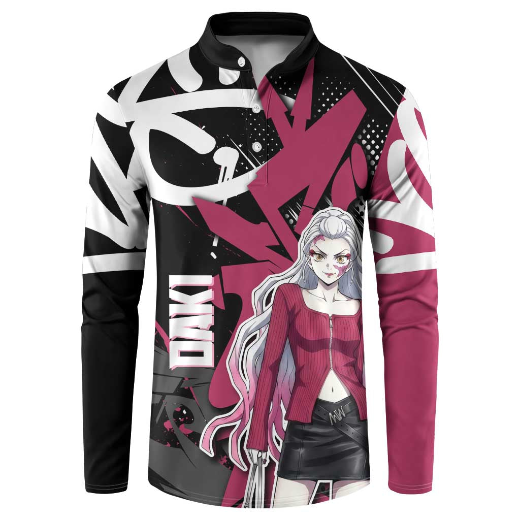 Daki Demon Slayer Button Sweatshirt Pink Graffiti Anime Aesthetic