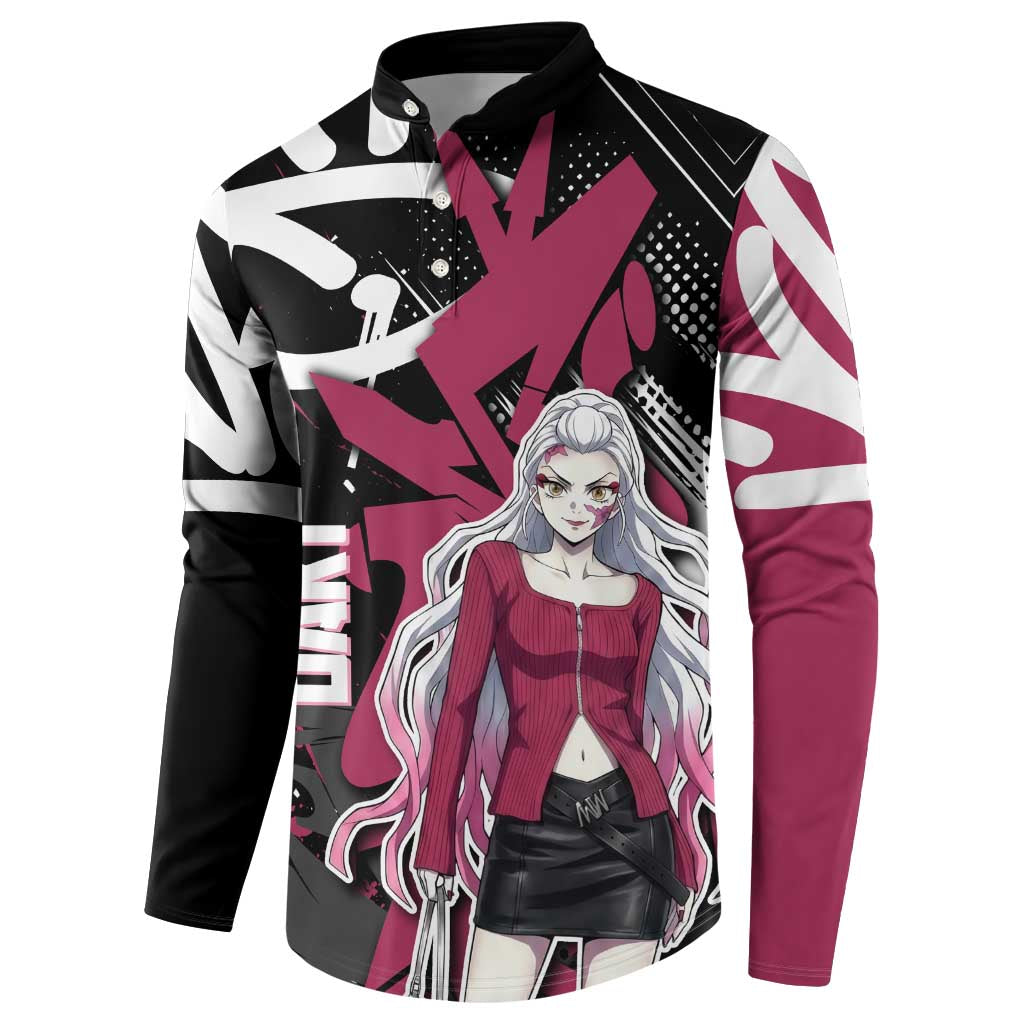 Daki Demon Slayer Button Sweatshirt Pink Graffiti Anime Aesthetic