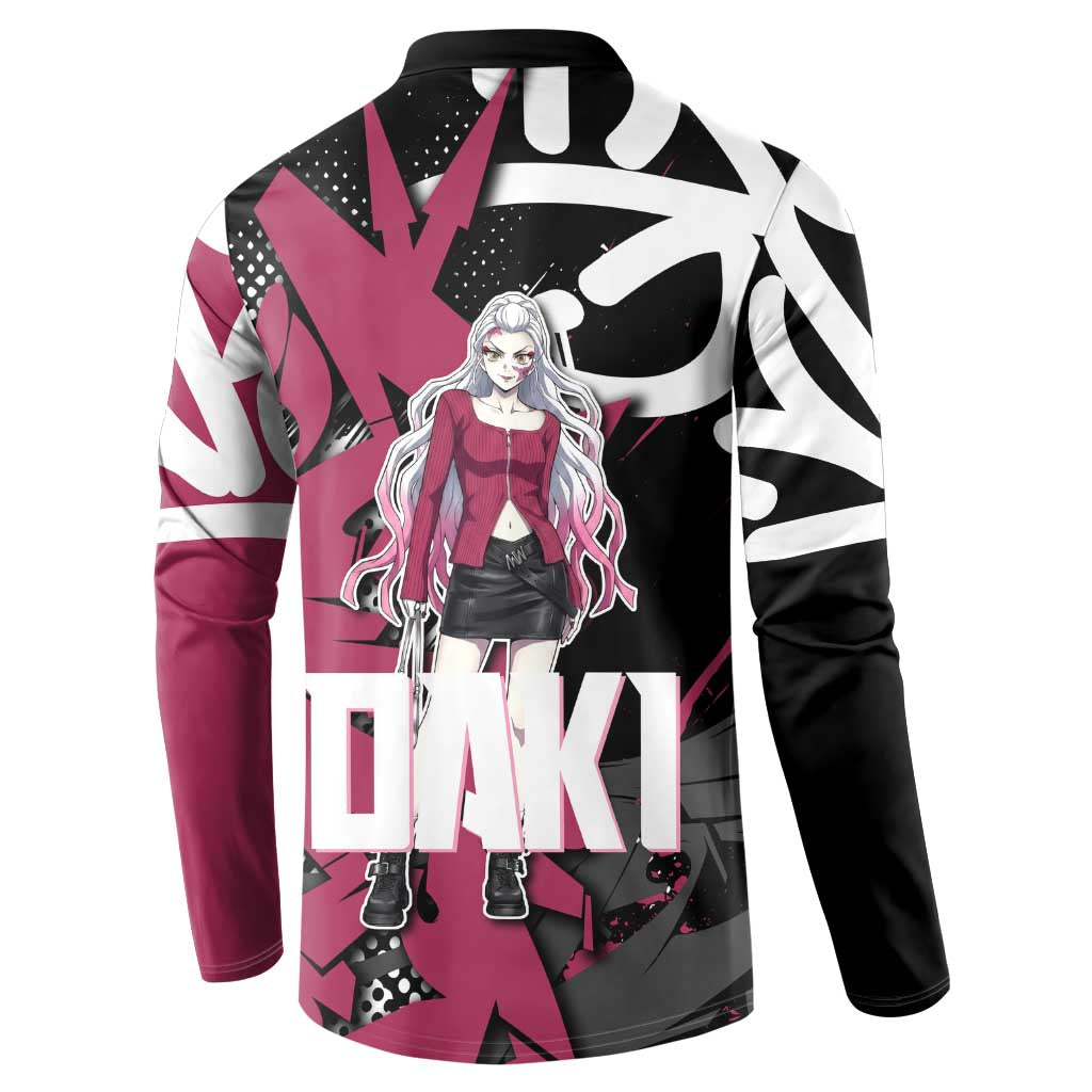 Daki Demon Slayer Button Sweatshirt Pink Graffiti Anime Aesthetic