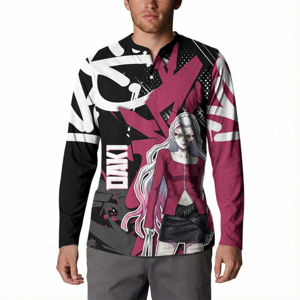 Daki Demon Slayer Button Sweatshirt Pink Graffiti Anime Aesthetic