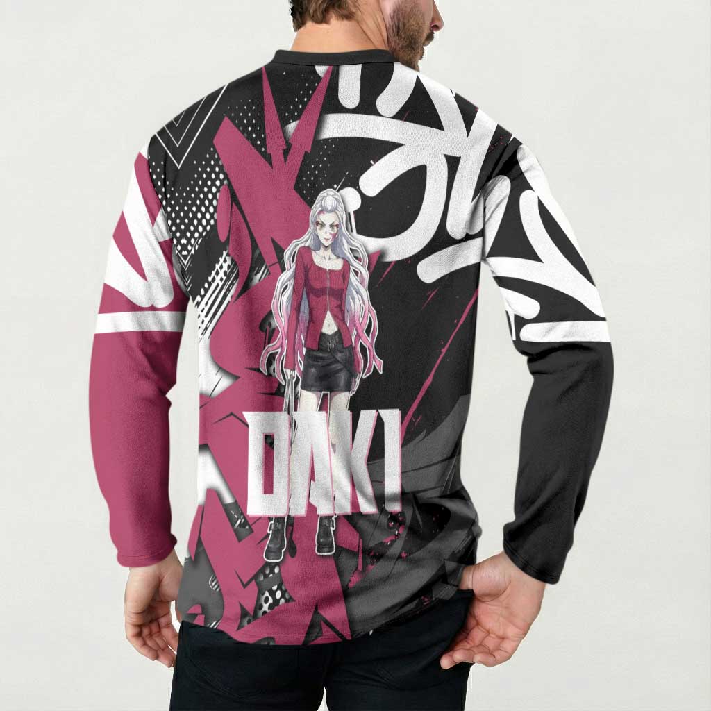 Daki Demon Slayer Button Sweatshirt Pink Graffiti Anime Aesthetic
