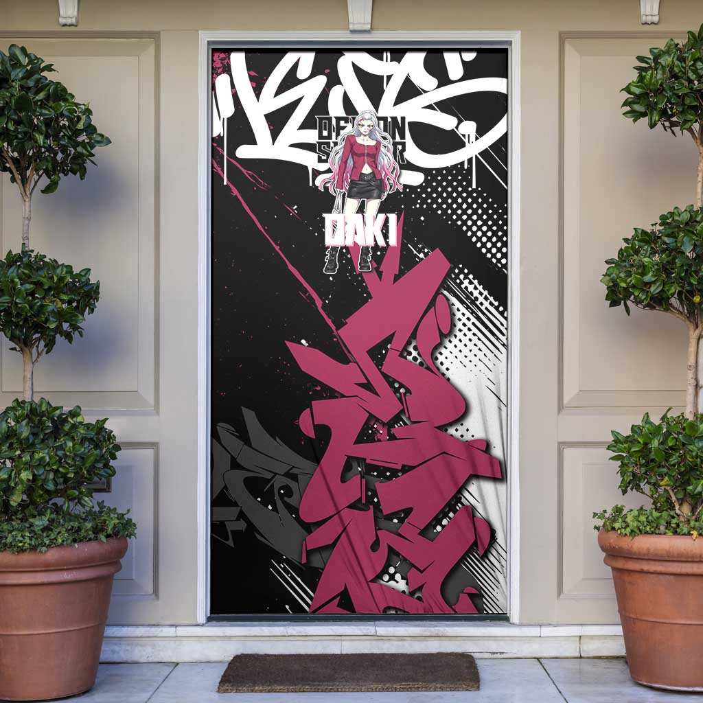 Daki Demon Slayer Door Cover Pink Graffiti Anime Aesthetic