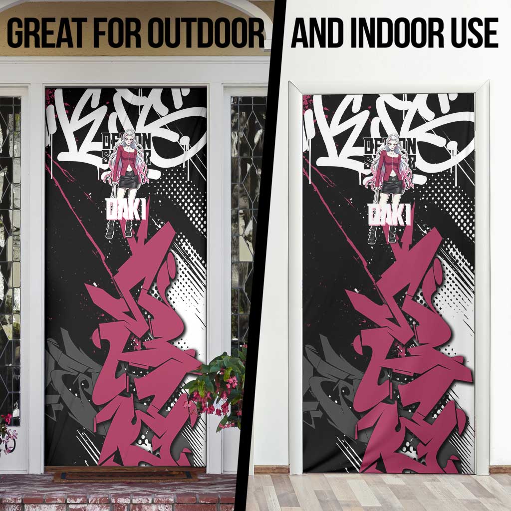 Daki Demon Slayer Door Cover Pink Graffiti Anime Aesthetic