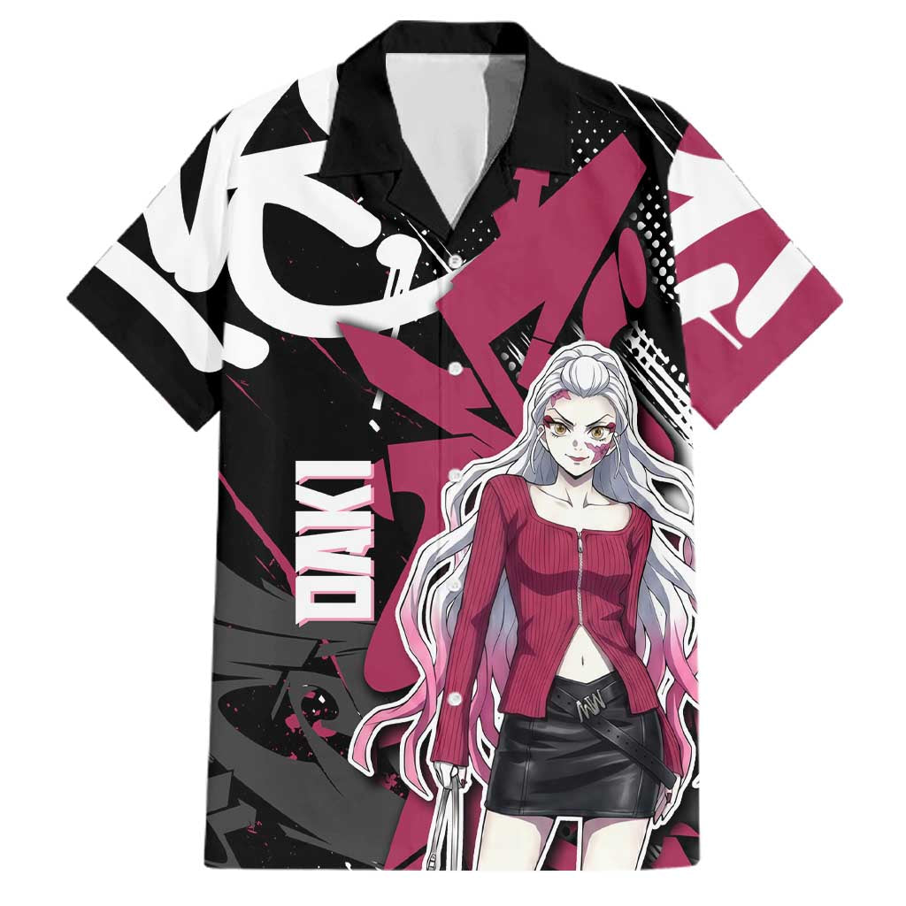 Daki Demon Slayer Family Matching Long Sleeve Bodycon Dress and Hawaiian Shirt Pink Graffiti Anime Aesthetic
