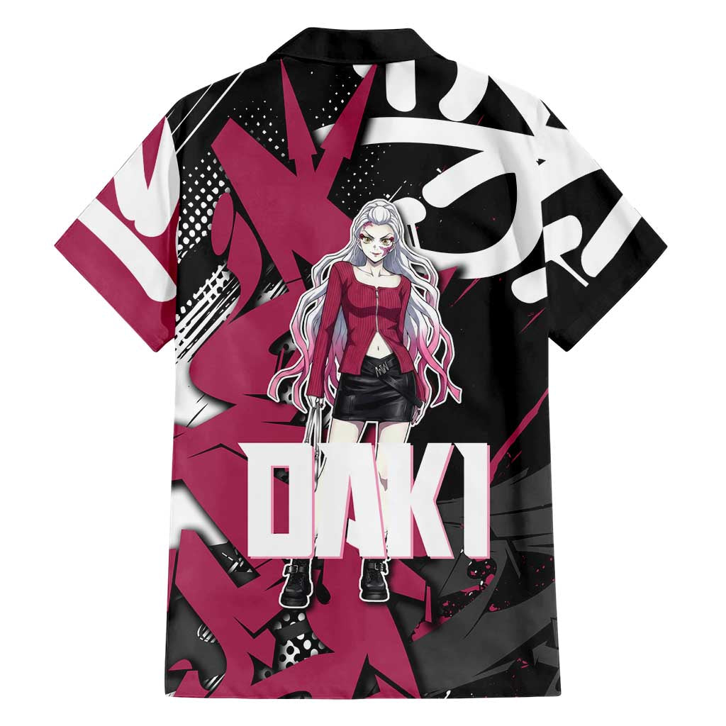 Daki Demon Slayer Family Matching Long Sleeve Bodycon Dress and Hawaiian Shirt Pink Graffiti Anime Aesthetic