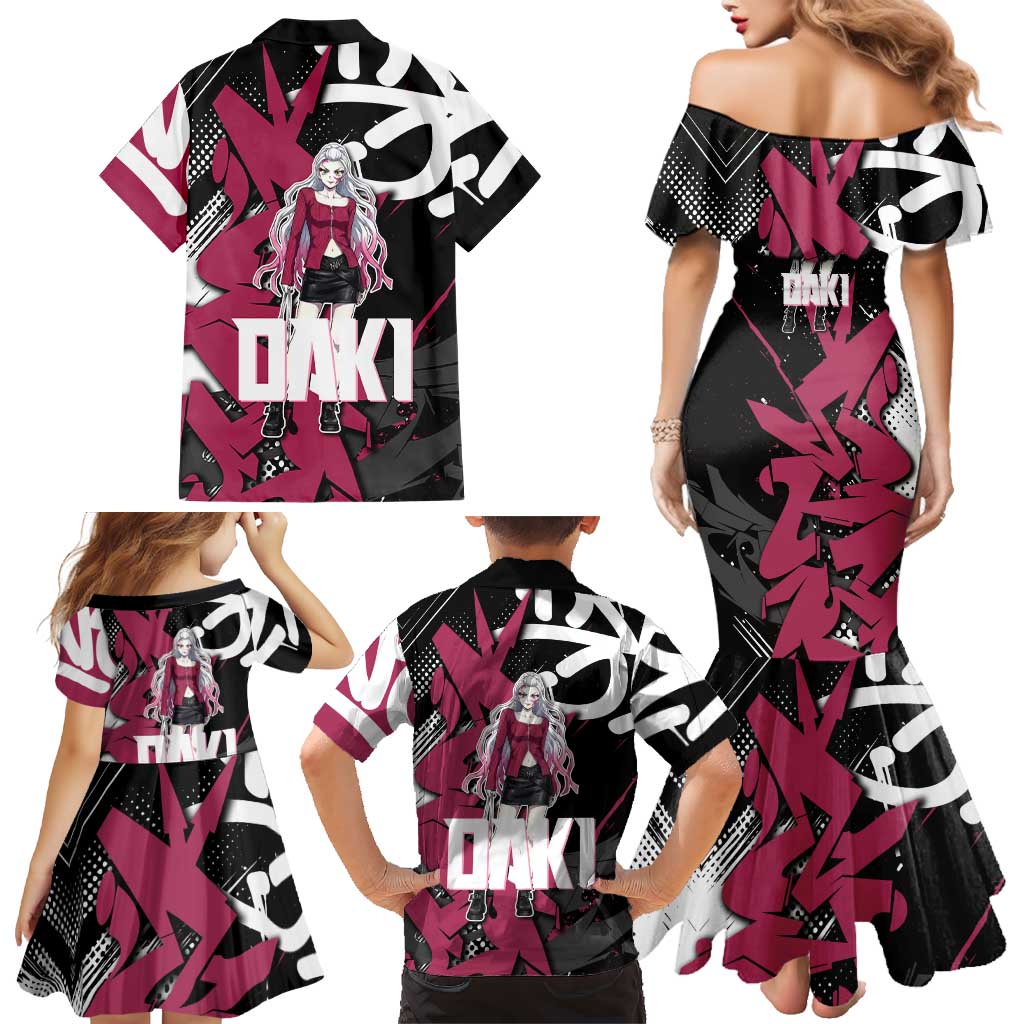 Daki Demon Slayer Family Matching Mermaid Dress and Hawaiian Shirt Pink Graffiti Anime Aesthetic