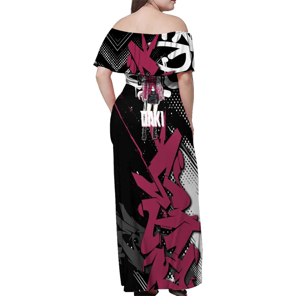 Daki Demon Slayer Family Matching Off Shoulder Maxi Dress and Hawaiian Shirt Pink Graffiti Anime Aesthetic