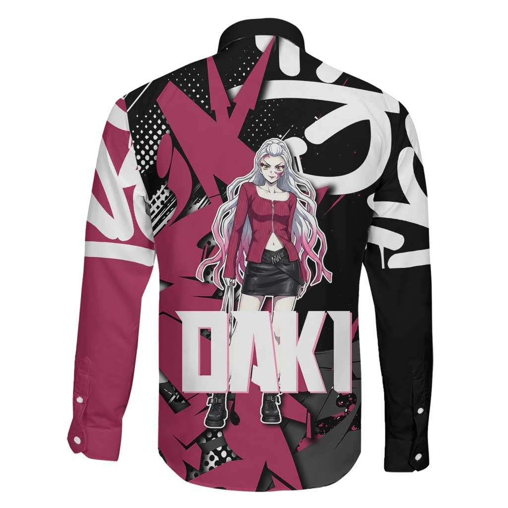 Daki Demon Slayer Family Matching Tank Maxi Dress and Hawaiian Shirt Pink Graffiti Anime Aesthetic