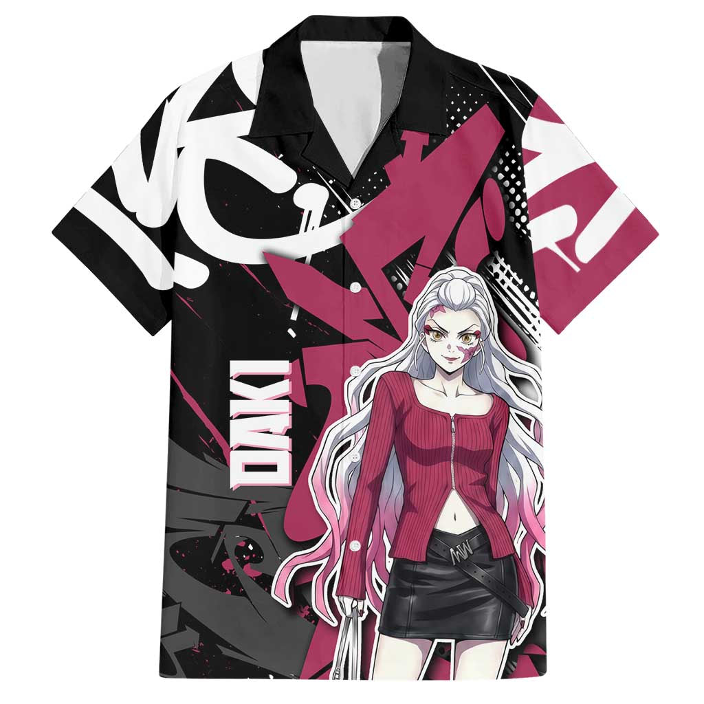 Daki Demon Slayer Hawaiian Shirt Pink Graffiti Anime Aesthetic
