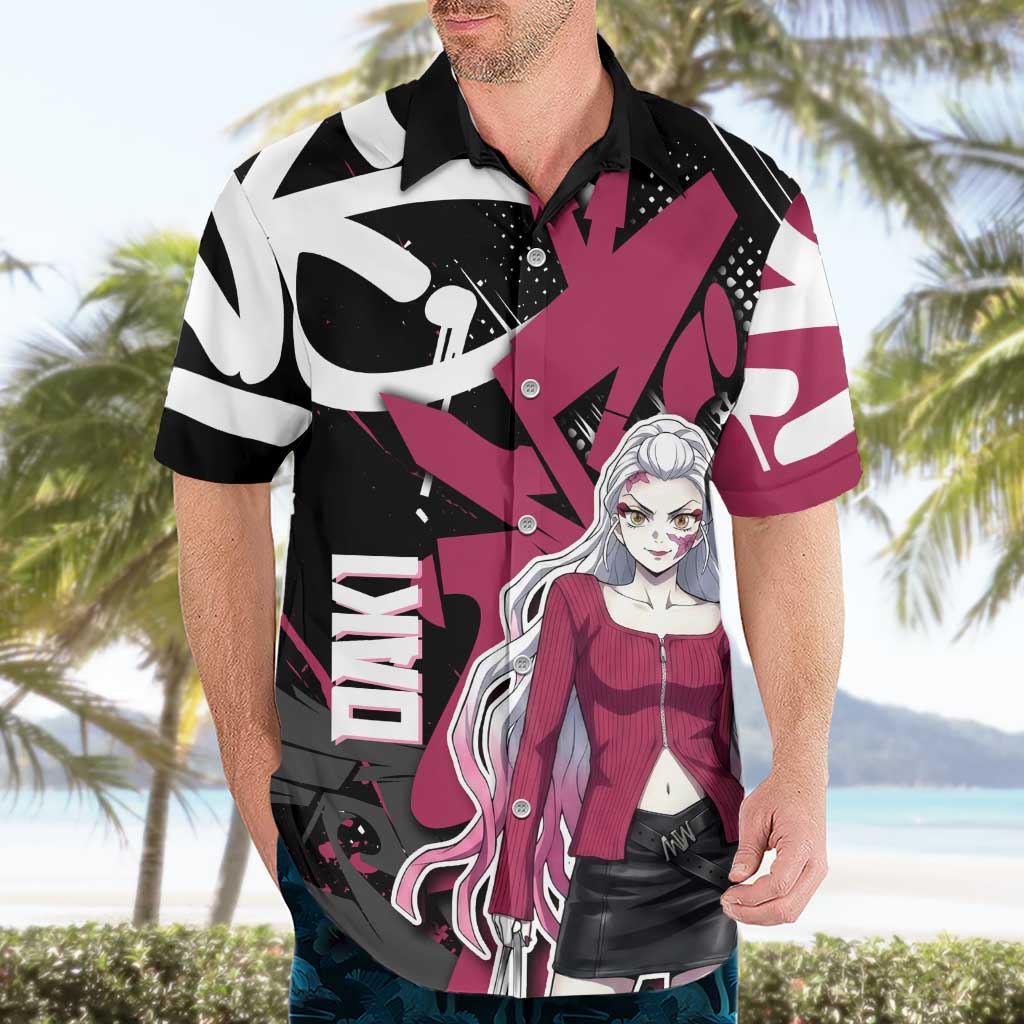 Daki Demon Slayer Hawaiian Shirt Pink Graffiti Anime Aesthetic