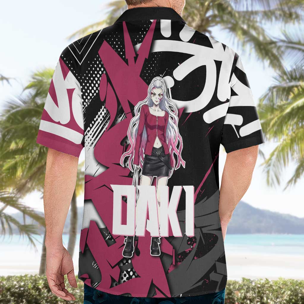 Daki Demon Slayer Hawaiian Shirt Pink Graffiti Anime Aesthetic