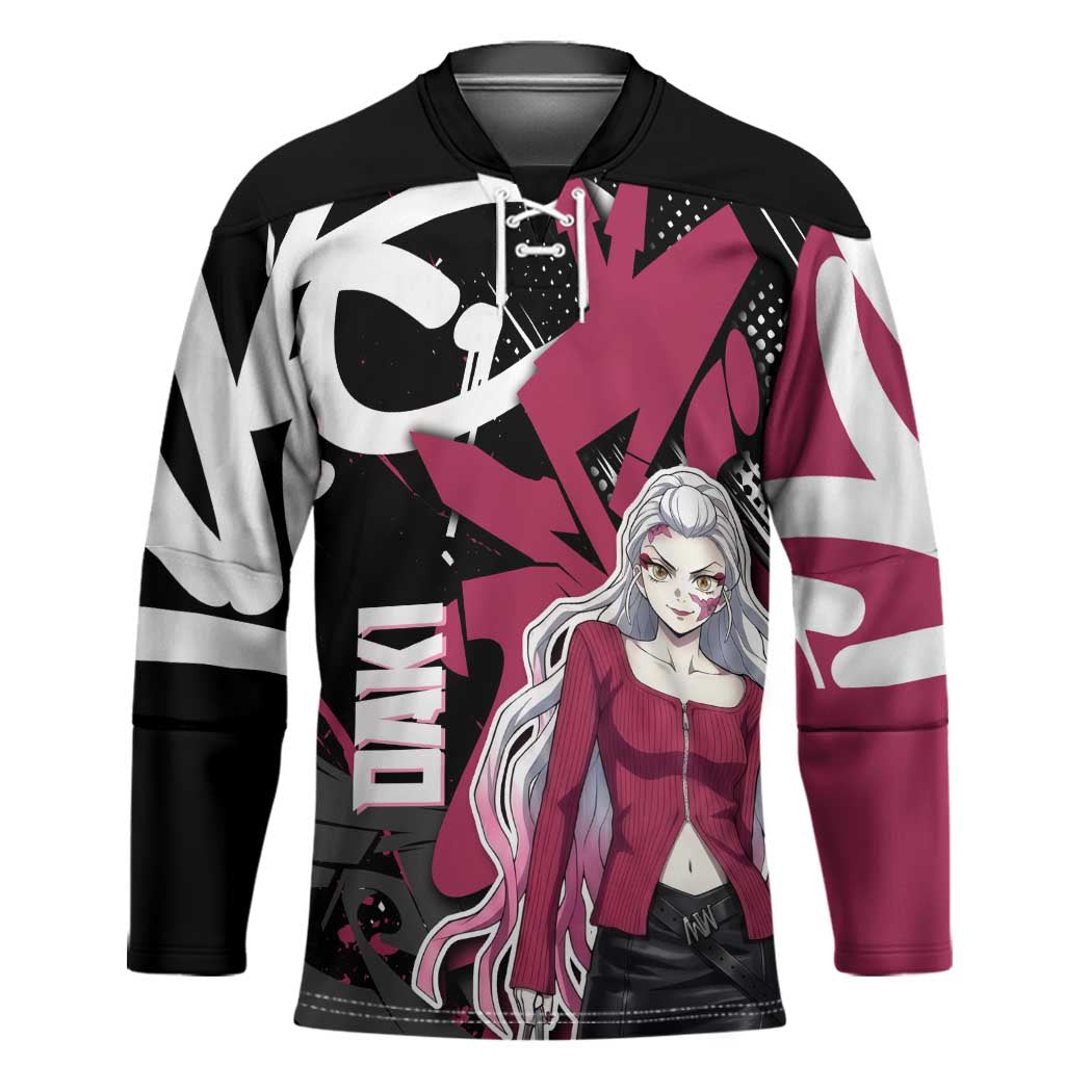 Daki Demon Slayer Hockey Jersey Pink Graffiti Anime Aesthetic