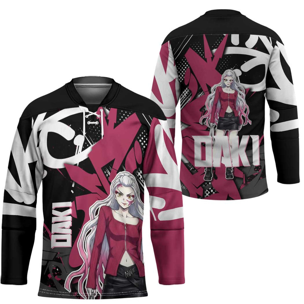 Daki Demon Slayer Hockey Jersey Pink Graffiti Anime Aesthetic