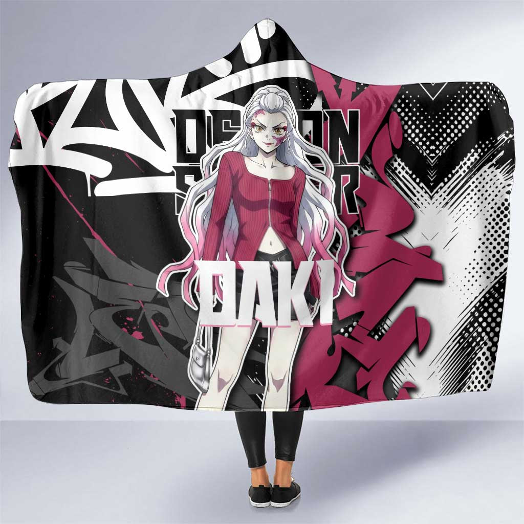 Daki Demon Slayer Hooded Blanket Pink Graffiti Anime Aesthetic