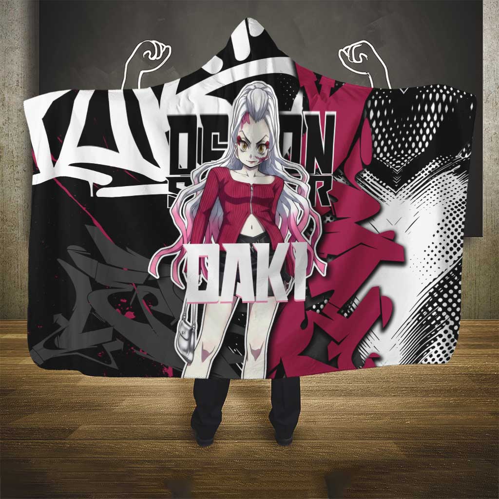 Daki Demon Slayer Hooded Blanket Pink Graffiti Anime Aesthetic