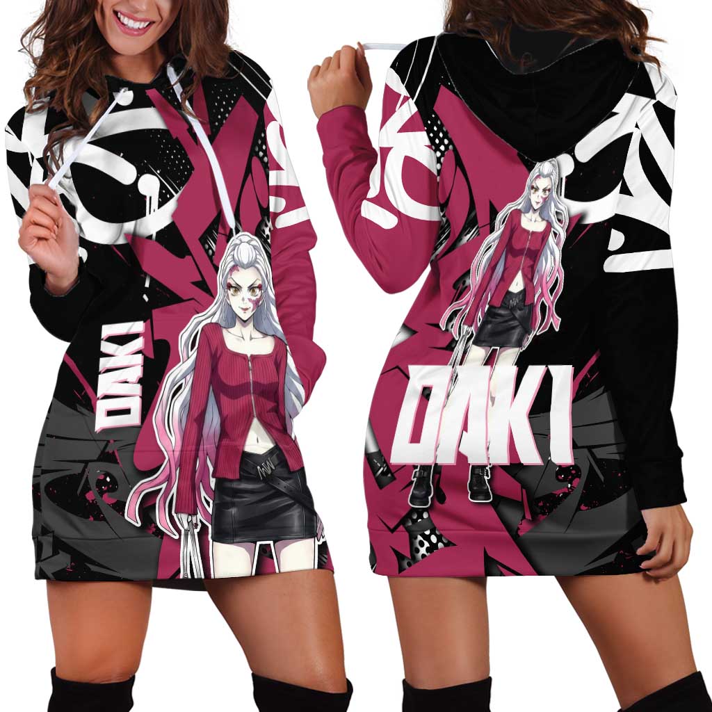 Daki Demon Slayer Hoodie Dress Pink Graffiti Anime Aesthetic
