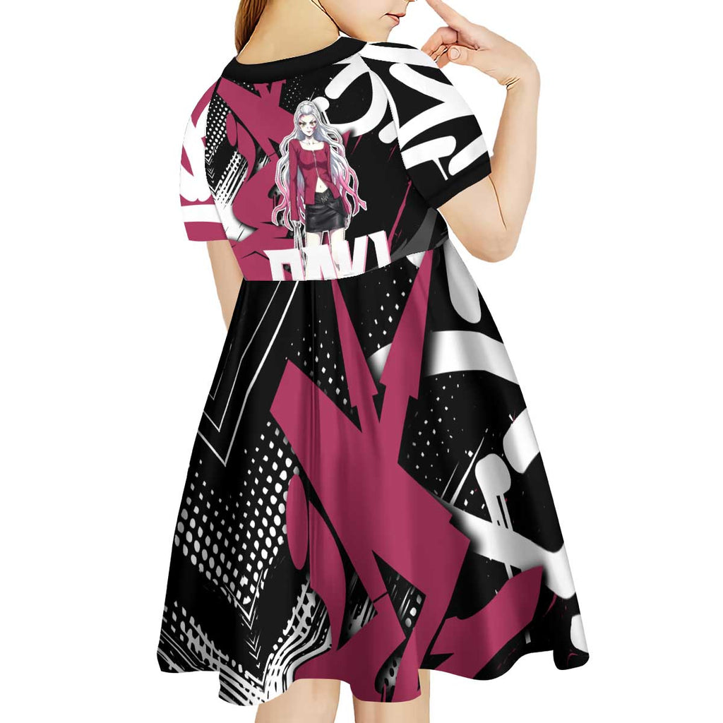 Daki Demon Slayer Kid Short Sleeve Dress Pink Graffiti Anime Aesthetic