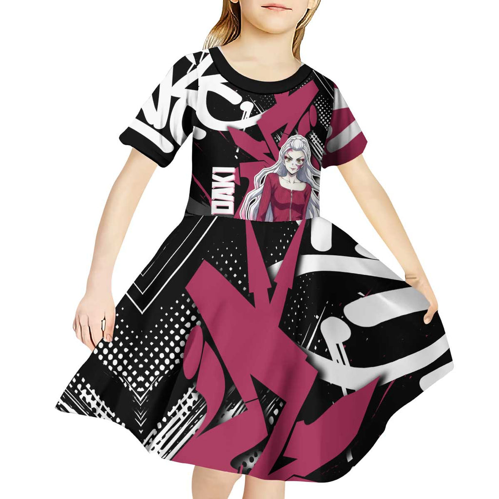 Daki Demon Slayer Kid Short Sleeve Dress Pink Graffiti Anime Aesthetic